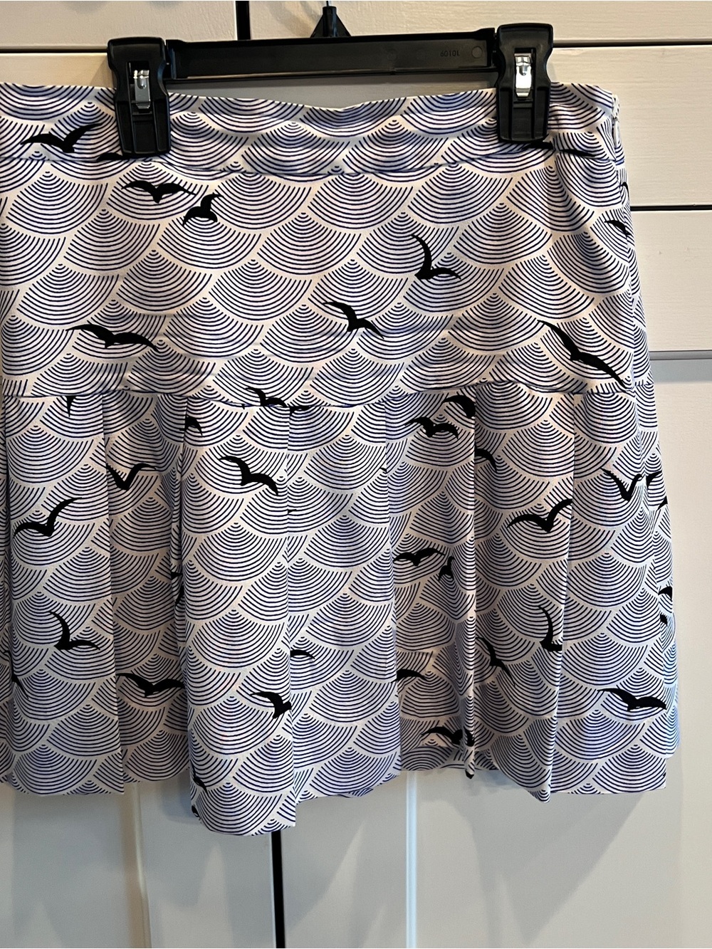 Women's Navy and White Wave Print Skirt with Seagull Motif-size 4